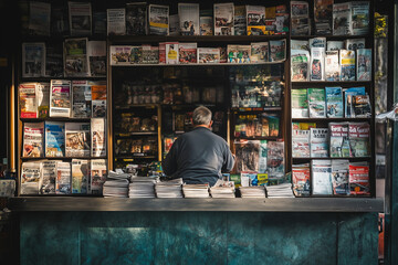 A traditional city kiosk and his worker 