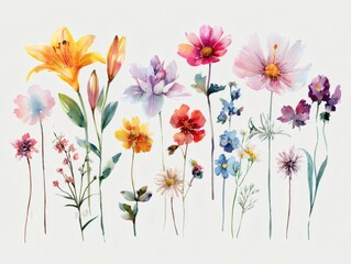Naklejka premium Watercolor garden flower illustration set isolated on white background. Botanic, floral element collection for greeting card, invitations, wedding, birthday designs