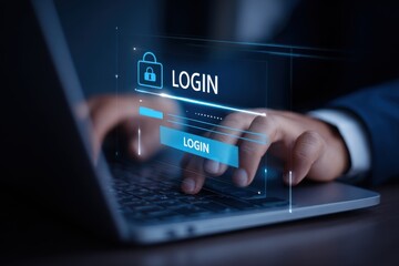 Person logging into a secure digital system on a laptop