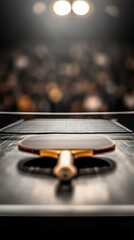 Obraz premium Ping pong paddle on table, blurred background