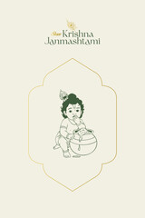Lord Krishna vector illustration, sketch with Shree Krishna Janmashtami festival banner template design

