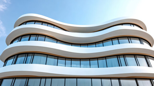 Curved architecture of futuristic building with large windows and sleek design