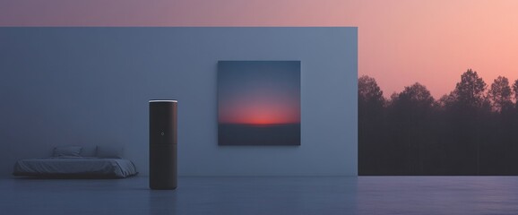 Modern room with sunrise painting