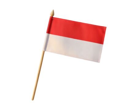 Indonesian flag held on a wooden stick waving gently