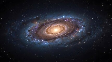 Vibrant spiral galaxy with glowing core and starry background