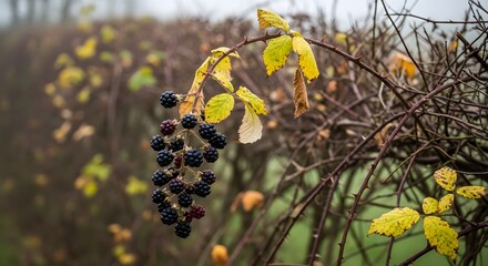 Blackberry on Vine with Yellow Leaves