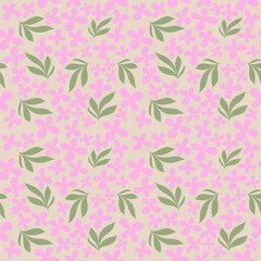 Cute vector floral pattern with soft clovers and foliage, pastel style