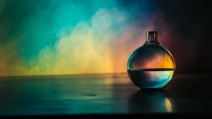 Perfume bottle on reflective surface with cinematic lighting modern luxury scent product photography concept