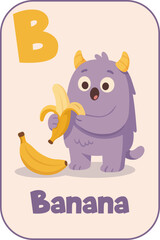Banana monster flashcard for preschool alphabet learning , cartoon illustration
