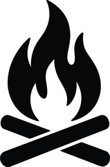 Silhouette campfire with wooden logs vector illustrator