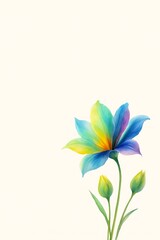 Naklejka premium Elegant rainbow flower with buds on light background, watercolor style digital illustration