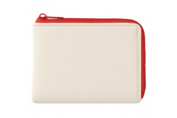 Minimalist closed beige wallet with red zipper, isolated on transparent background, ideal for showcasing designs or promoting financial products