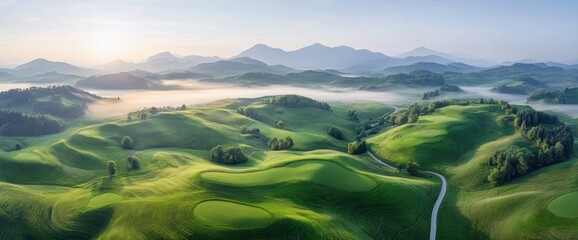 Rolling hills golf course sunrise