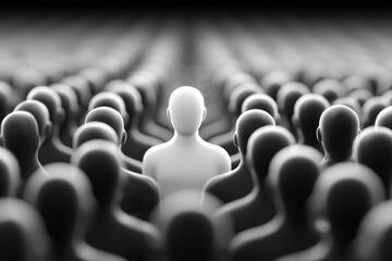 Obraz premium Abstract concept of individuality among identical figures in black and white