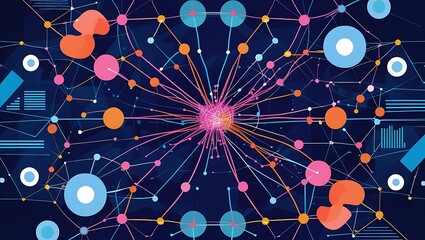 Abstract network of glowing nodes and lines in vibrant colors