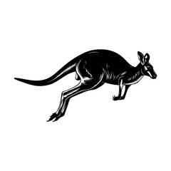 Joyful kangaroo leaping through the air silhouette isolated on white background