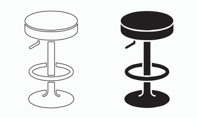 Modern bar stools Icon Set in solid and outline Style for Interior and UI Design
