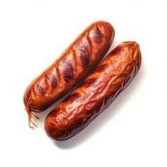 Sausages on isolated white background, meats, realistic photo