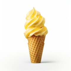 Ice cream cone on isolated white background, tasty dessert, realistic photo
