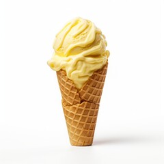 Ice cream cone on isolated white background, tasty dessert, realistic photo