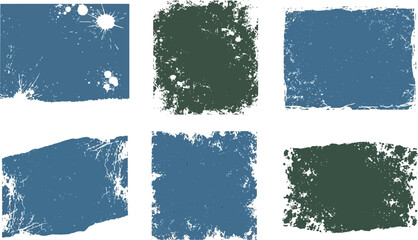 Collection of six textured, distressed rectangular shapes in blue and green hues.