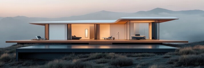 Modern house on a hillside with a pool