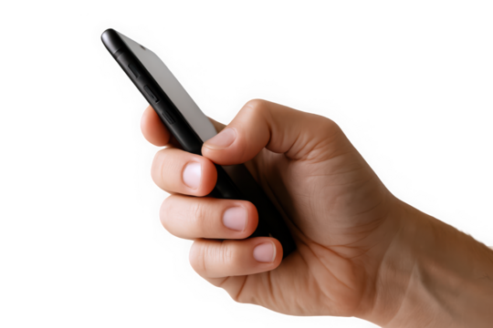 A close-up of a right hand holding a sleek black smartphone, capturing a moment of modern communication.
