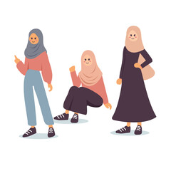 asian girls woman with hijab ootd casual clothes vector design set