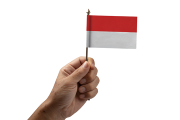Hand holding Indonesian flag on stick