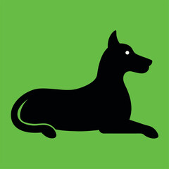 Dog lying on green grass in calm black silhouette style for peaceful design