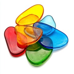 Colorful Translucent Glass Pebbles on White Background