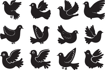 Dove silhouette art vector illustration set