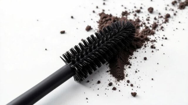A single stroke of mascara applied to a white surface, ready for makeup use