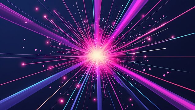 Vibrant pink and blue light streaks exploding outward from a bright center - Powered by Adobe