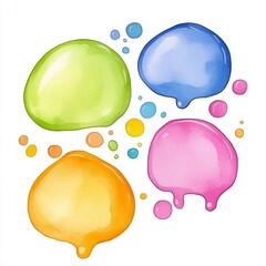 Colorful Watercolor Blobs with Drips on White Background