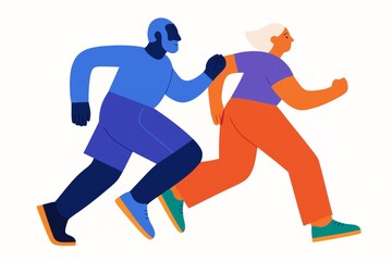 Fototapeta premium Senior couple running together, maintaining fitness and vitality during later years, highlighting active lifestyle and cardiovascular health benefits for aging individuals