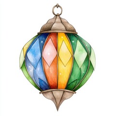 Colorful Watercolor Hanging Lantern with Diamond Pattern