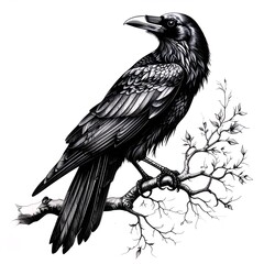 Fototapeta premium Minimalist Black and White Raven Tattoo with Silhouette Style