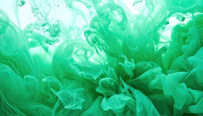 Mint Green Ink Flowing Underwater Creating Abstract Forms and Delicate Texture