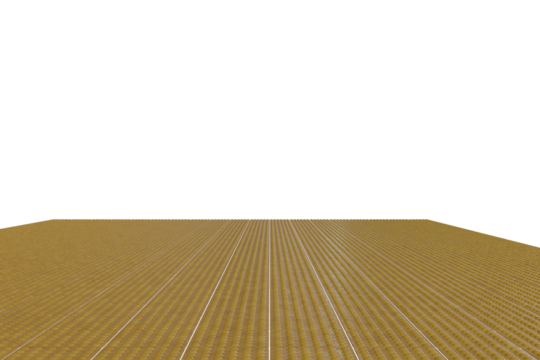 A flat, light brown surface with parallel grooves, transparent background, and scattered small colored dots along a horizontal line