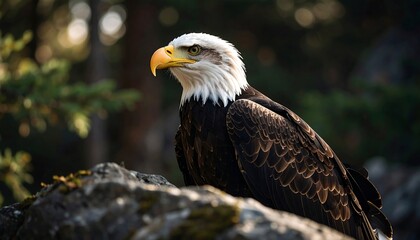 Fototapeta premium Majestic bald eagle perched on a rock