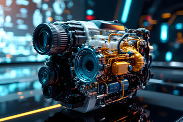 Fototapeta premium Modern Engine Tech Futuristic Machine Car Automobile Power System