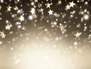 Golden sparkling stars and bokeh lights creating a magical festive background with a soft gradient from dark to light perfect for celebrations and holidays