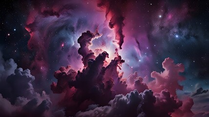 Nebula clouds swirling in bright purple and pink hues 