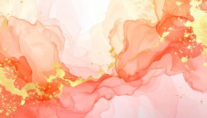 Fototapeta premium Abstract Ink Burst with Gold and Coral Hues Showing Fluid Texture and Ornate Color Palette