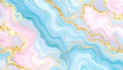 Abstract Marble Texture With Gold Accents in Cool Blue and Pink Tones