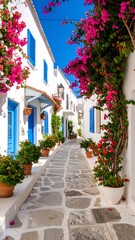 Obraz premium A picturesque alleyway in a whitewashed village