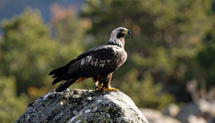 Majestic golden eagle perched on a rocky outcrop