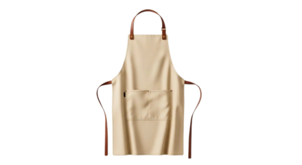 Stylish beige apron with leather straps, perfect for cooking, baking, and culinary experiences