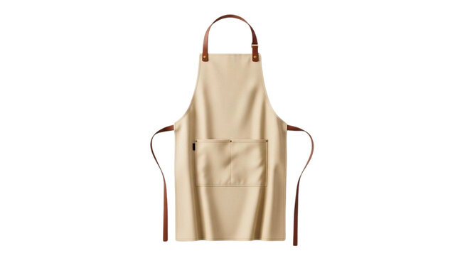 Stylish beige apron with leather straps, perfect for cooking, baking, and culinary experiences
